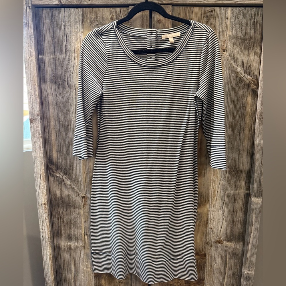 Banana Republic Black and White Striped Long Sleeve Dress